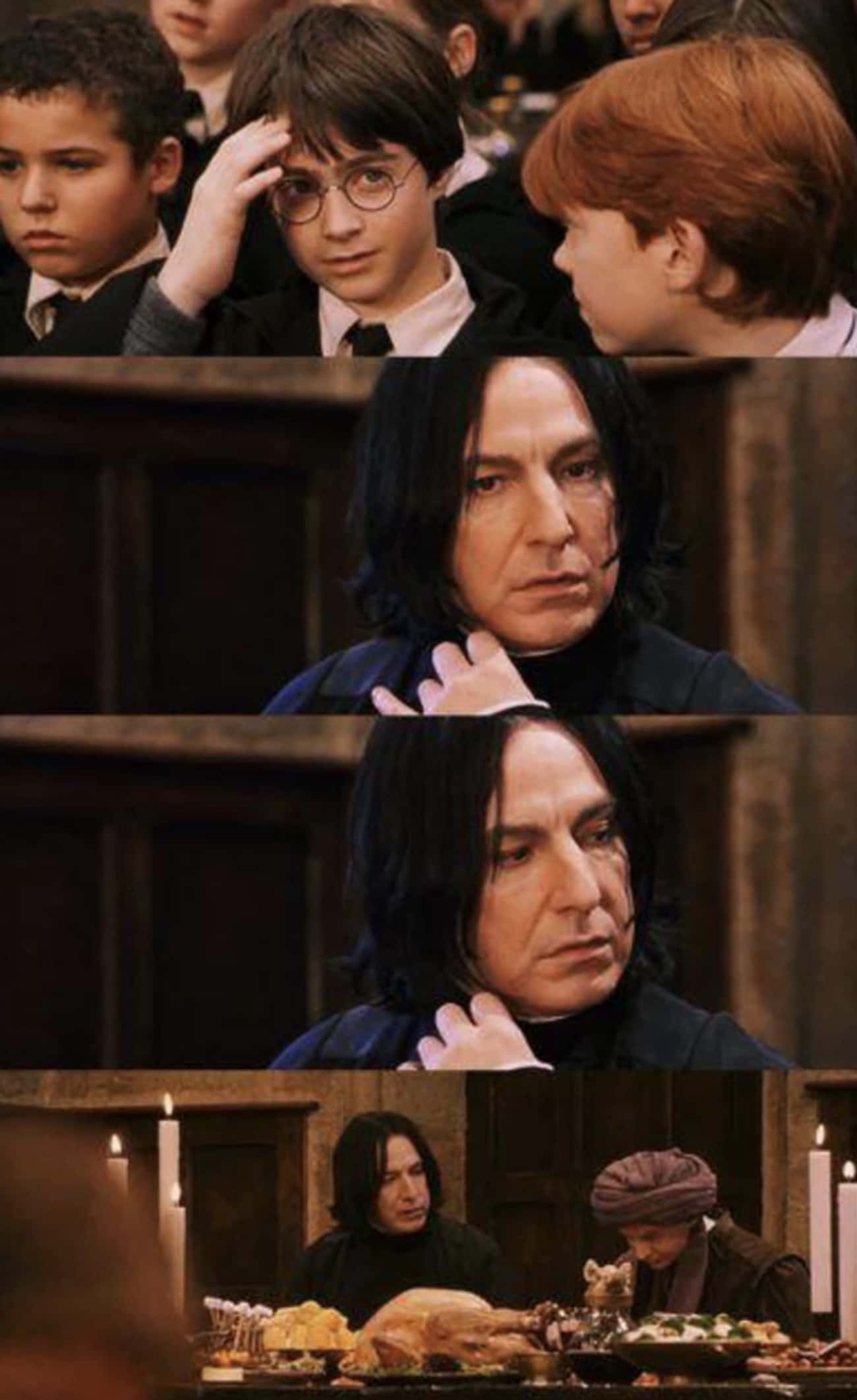 Snape Notices Harry's Scar Burn When Looking At Quirrell
