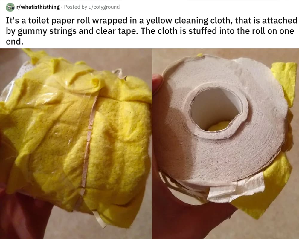 Toilet Paper Wrapped In A Cloth And Tied Together With Tape And Rubber Bands. Why Was This Made? 