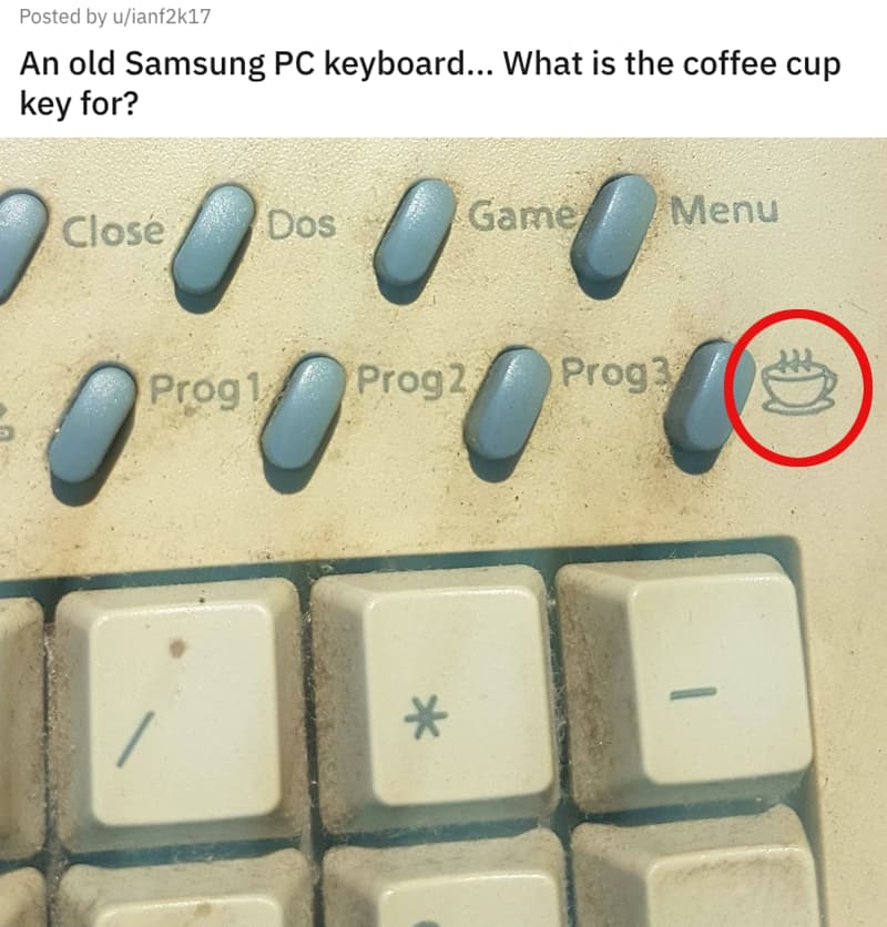 'An Old Samsung PC Keyboard... What Is The Coffee Cup Key For?'