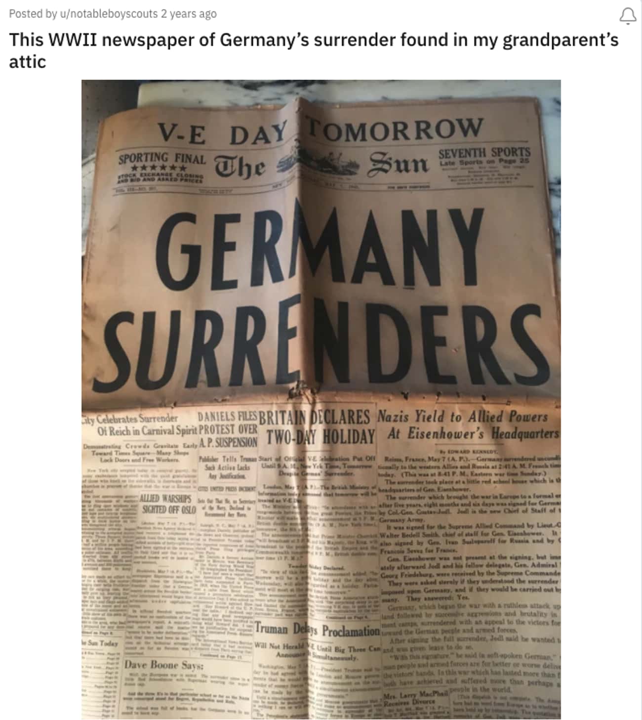 World War II Newspaper From Grandparents' Attic