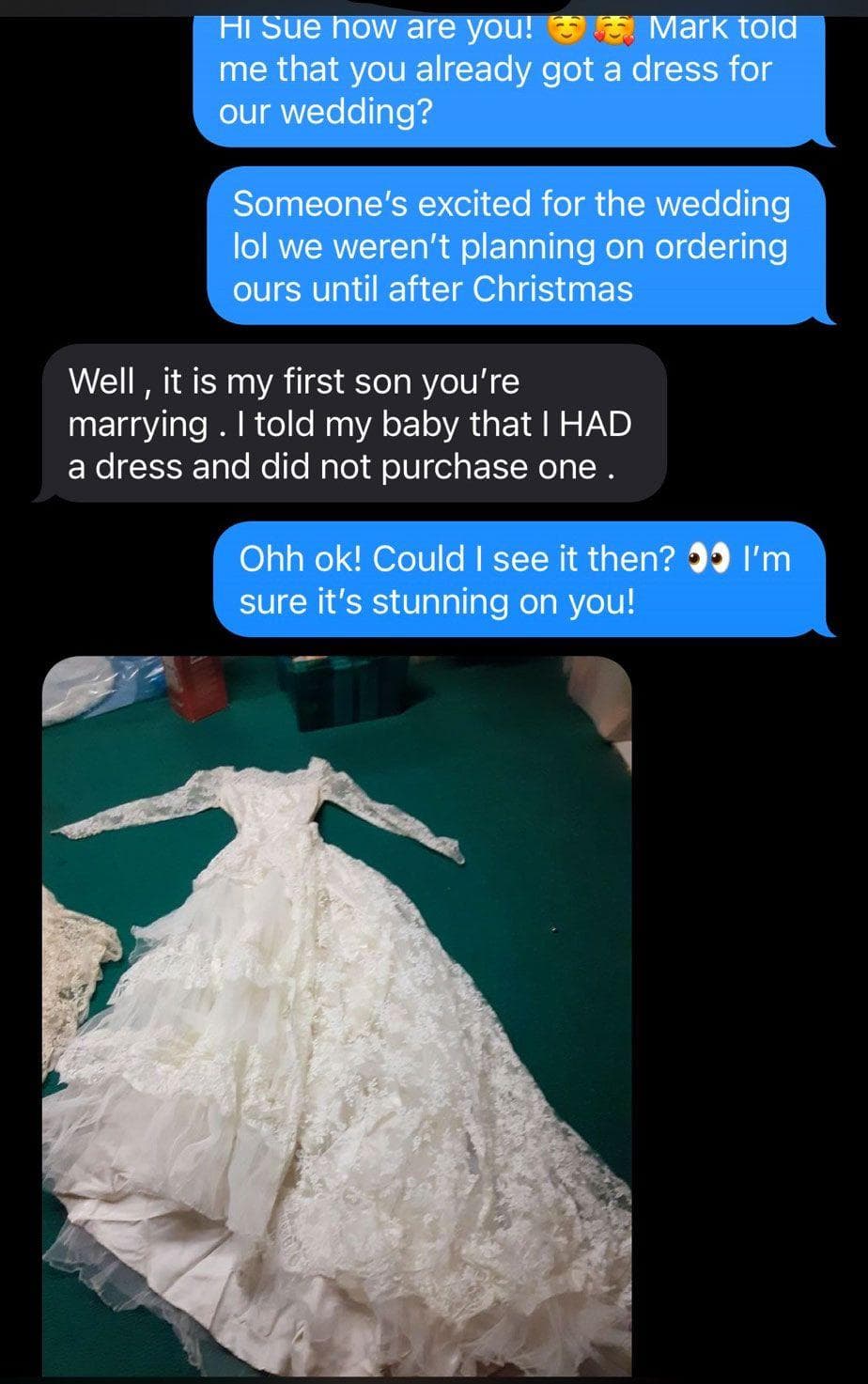 mil wears wedding dress to wedding