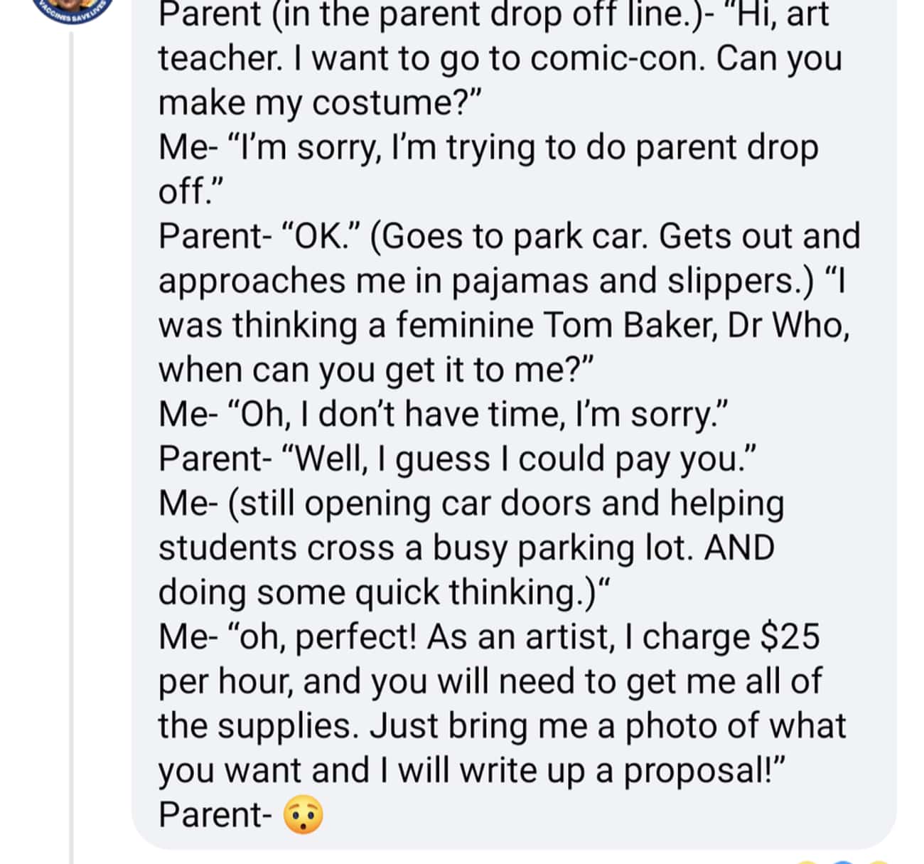 Parent Asks Artist For Free Cosplay Costume