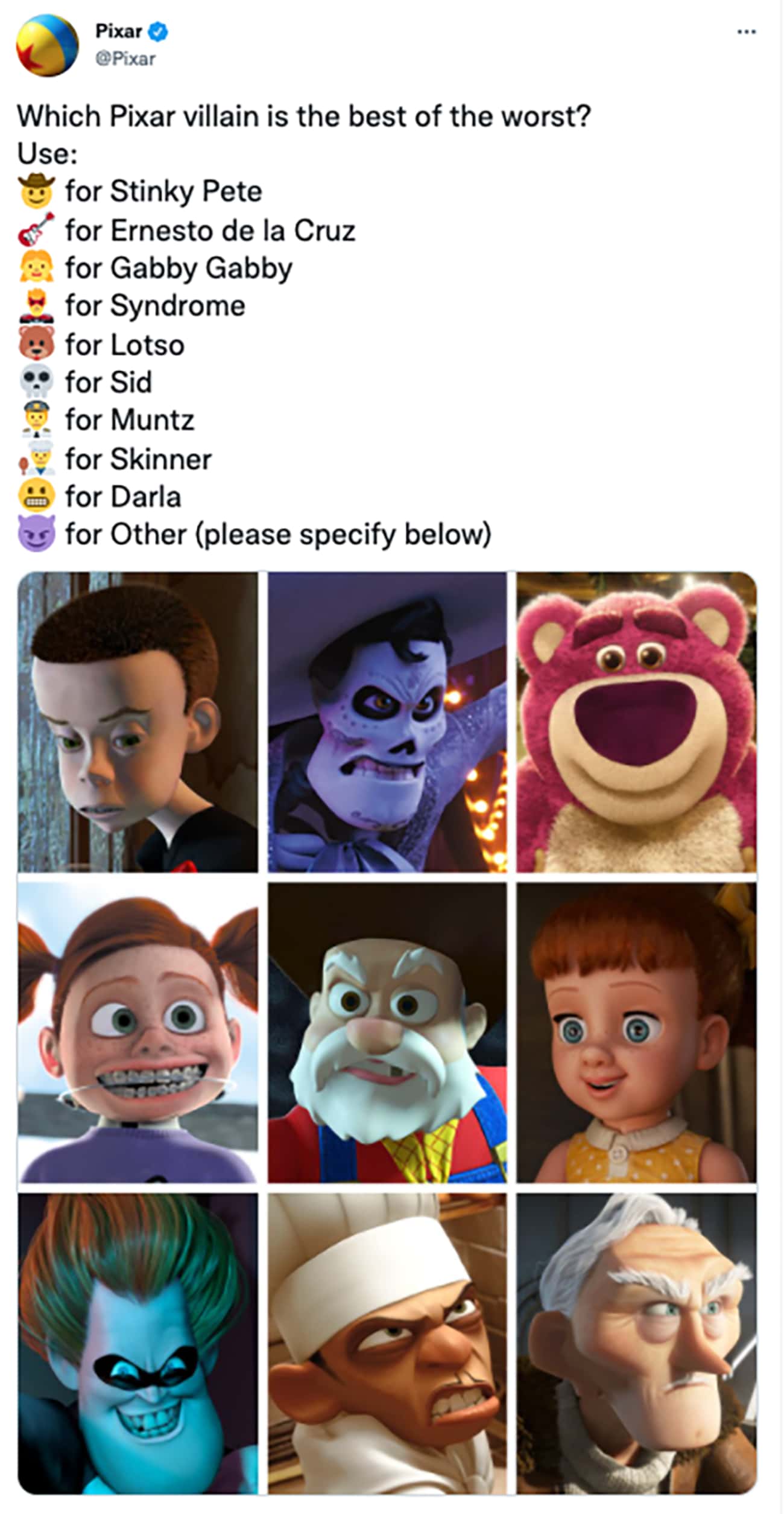 It Started With A Tweet From Pixar, Asking Fans To Rate Their Favorite Villains