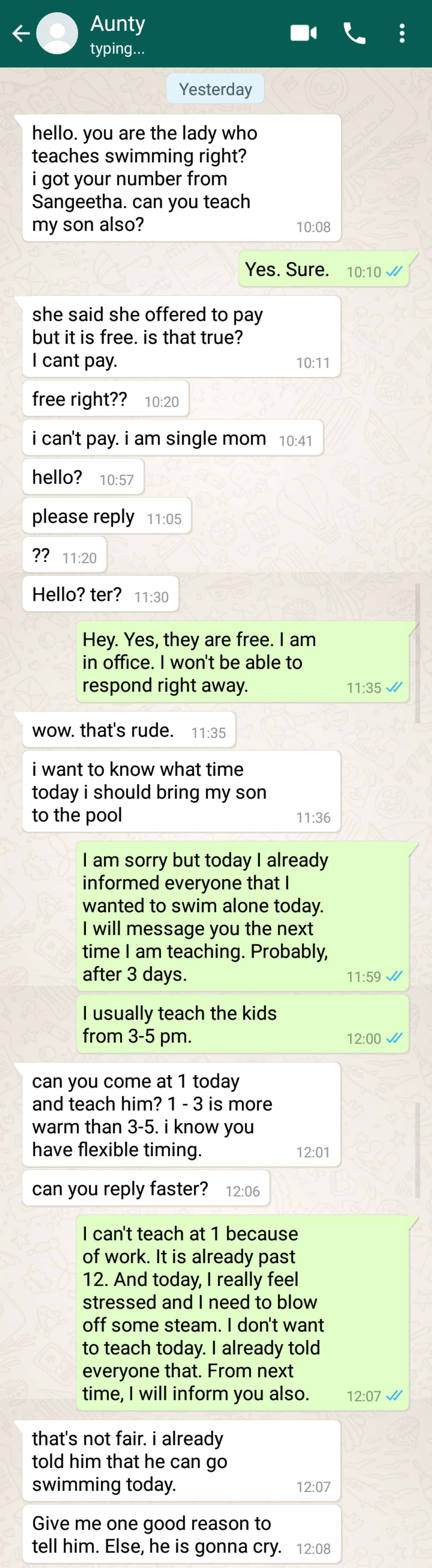 Woman Wants Free Swimming Lessons For Her Kid, Or Else He'll Cry