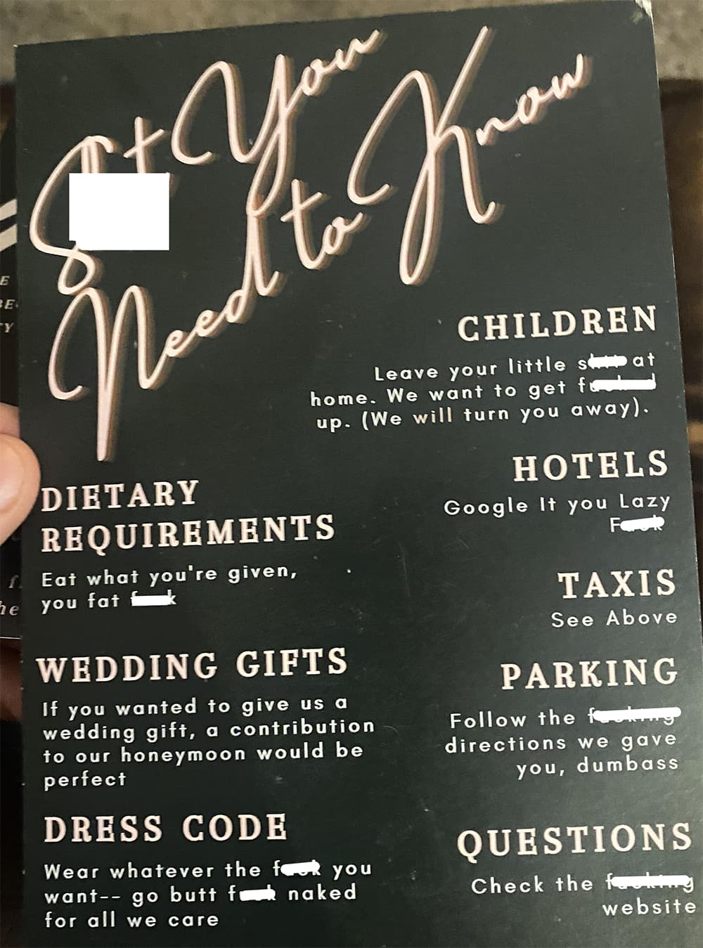 17 Questionable Wedding Invitations And Special Requests From Entitled ...