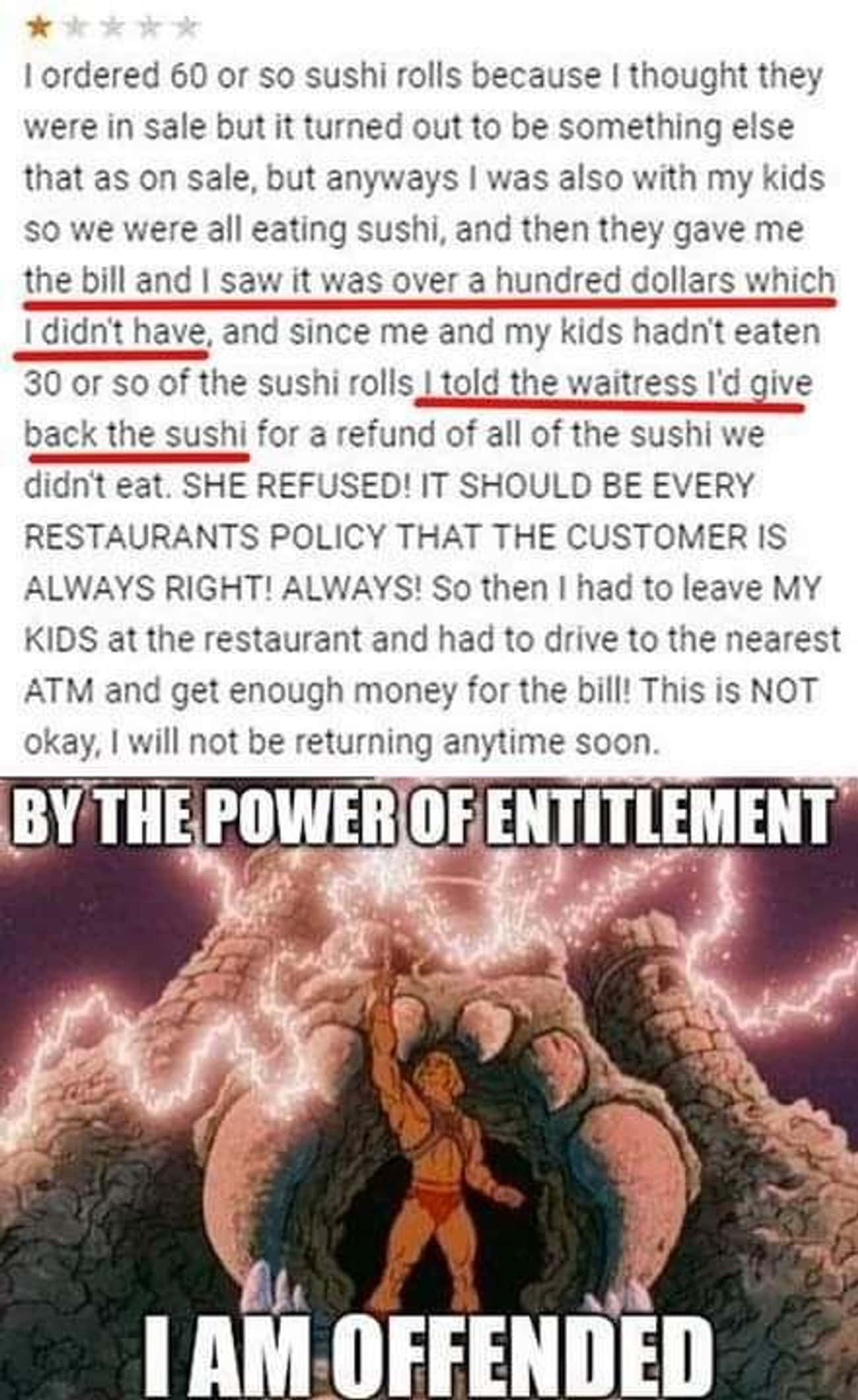 Entitled Customer Over-Orders And Then Complains When The Meal Can't Be Returned