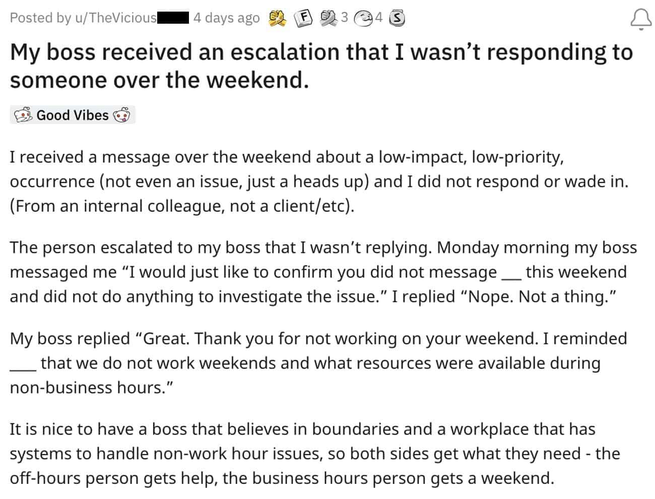The Boss's Response To The Employee Not Responding To E-Mails Over The Weekend