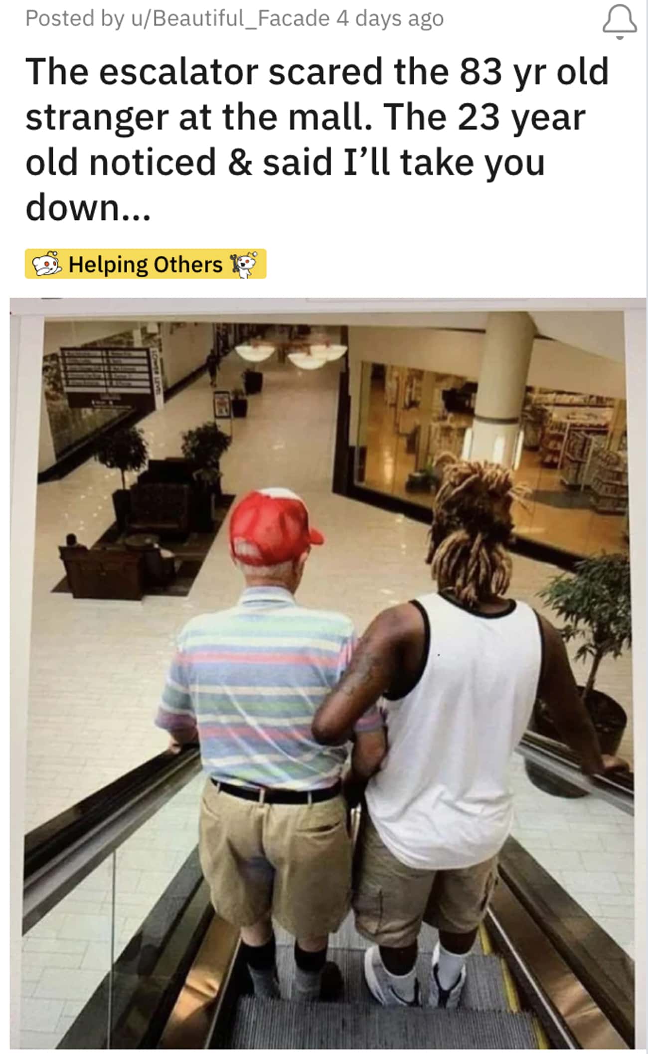 23 Year Old Helps 83 Year Old Down Escalator