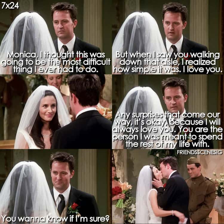 I love chandler and monica!  Monica and chandler, Friends moments