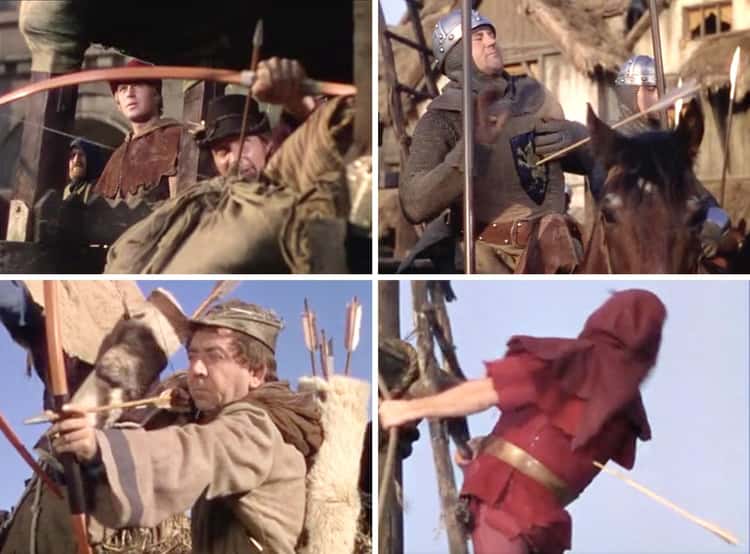 In The Adventures of Robin Hood (1938) Robin faces off against and “beats”  Howard Hill who plays Captain Philip of Arras in the archery tournament.  Hill did all the actual bow shooting