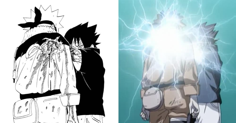 Sasuke Pierces Naruto's Shoulder With Chidori