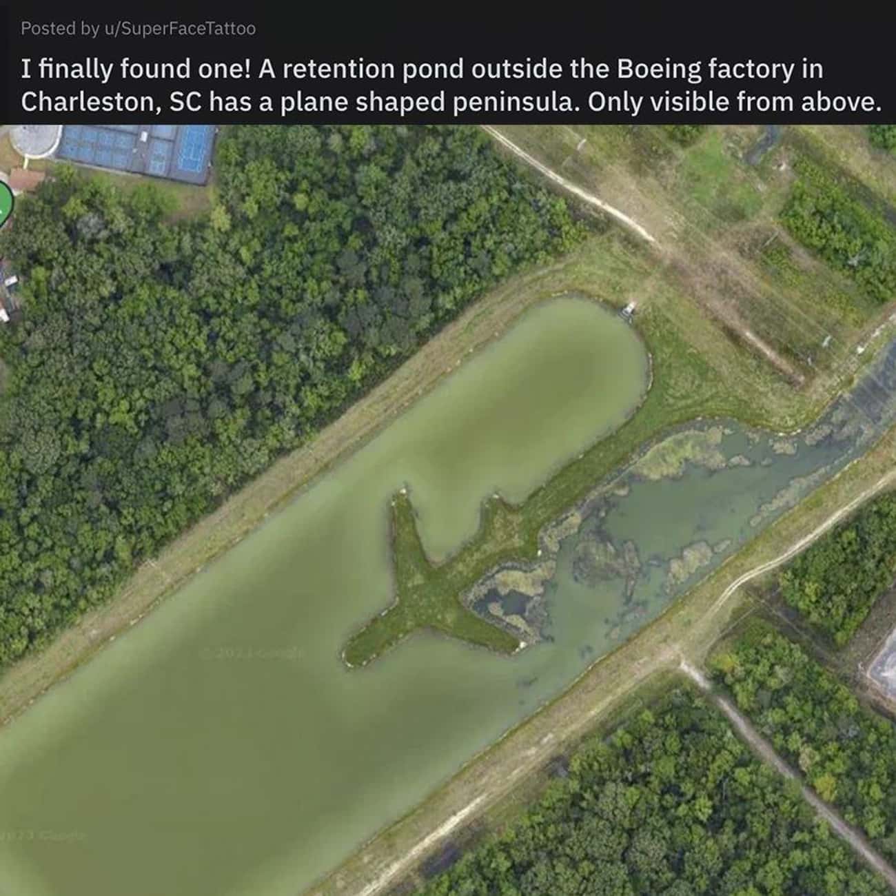 A Plane-Shaped Pond At A Boeing Factory You Can See Only From Above