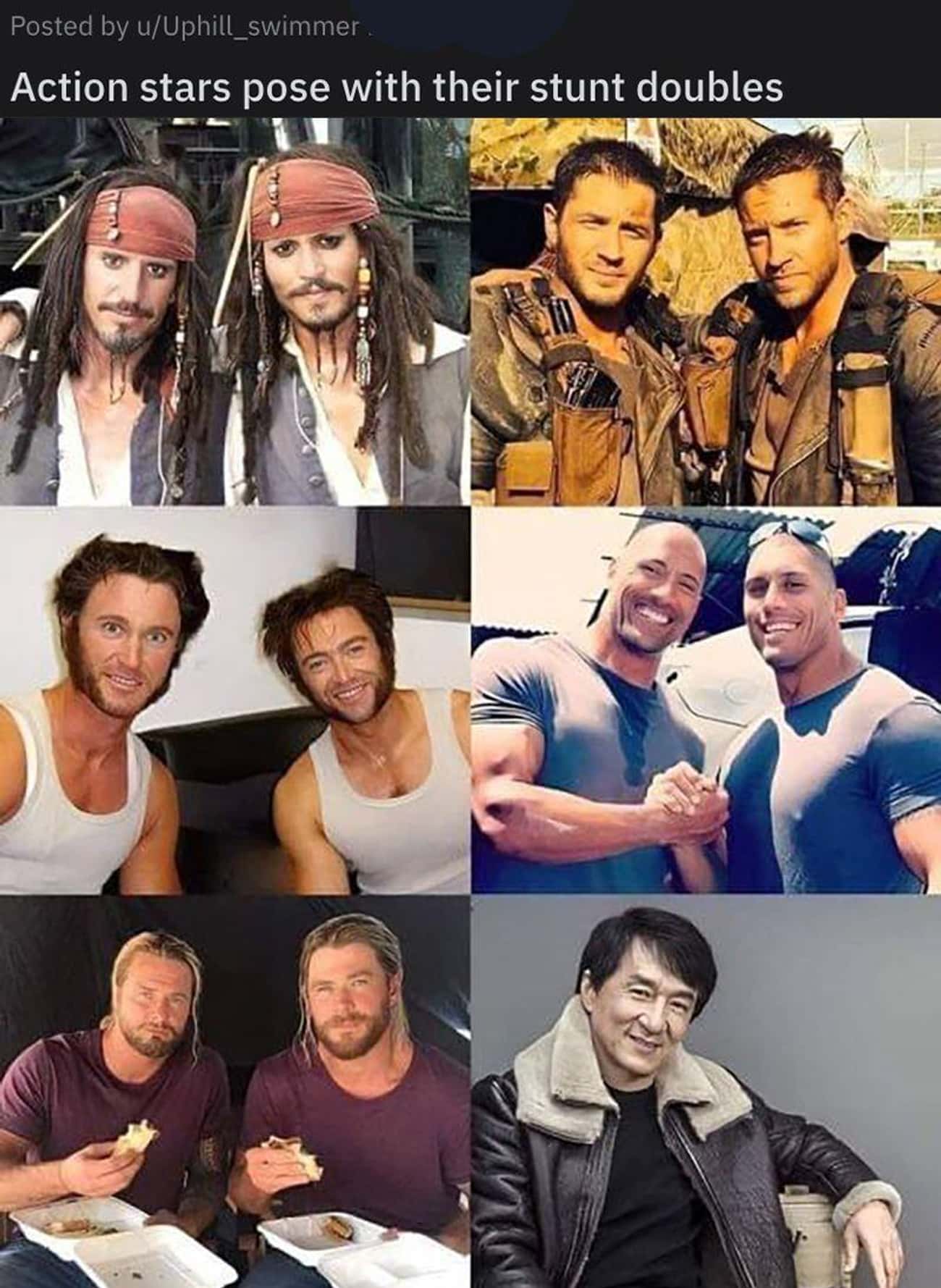 Action Stars Pose With Their Stunt Doubles