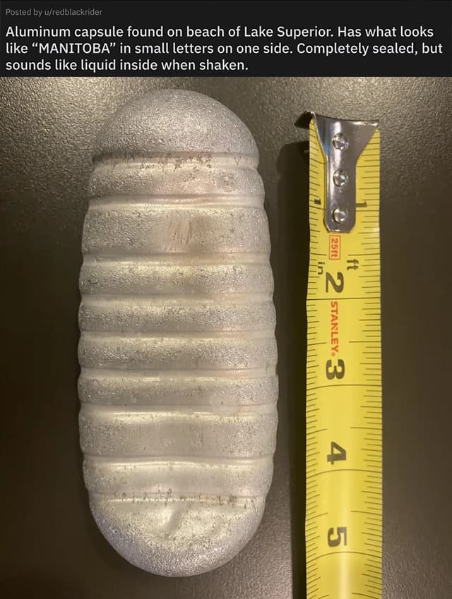 'Aluminum Capsule Found On Beach Of Lake Superior'
