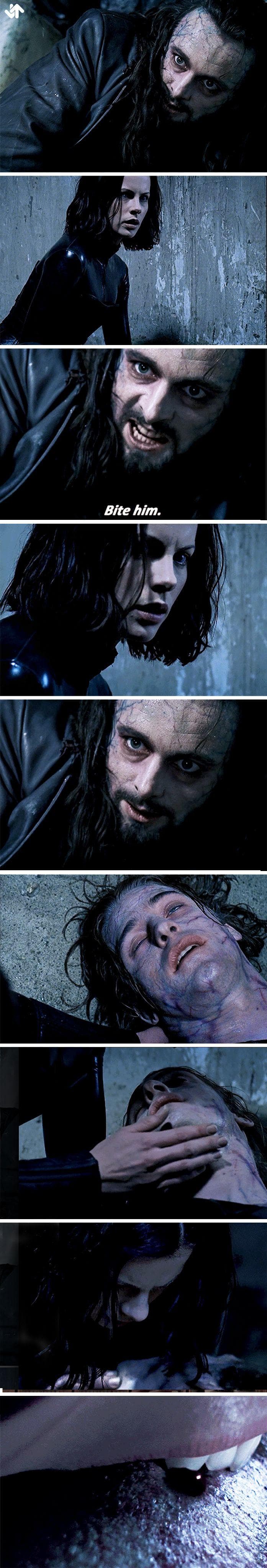 Selene Bites Michael In 'Underworld'