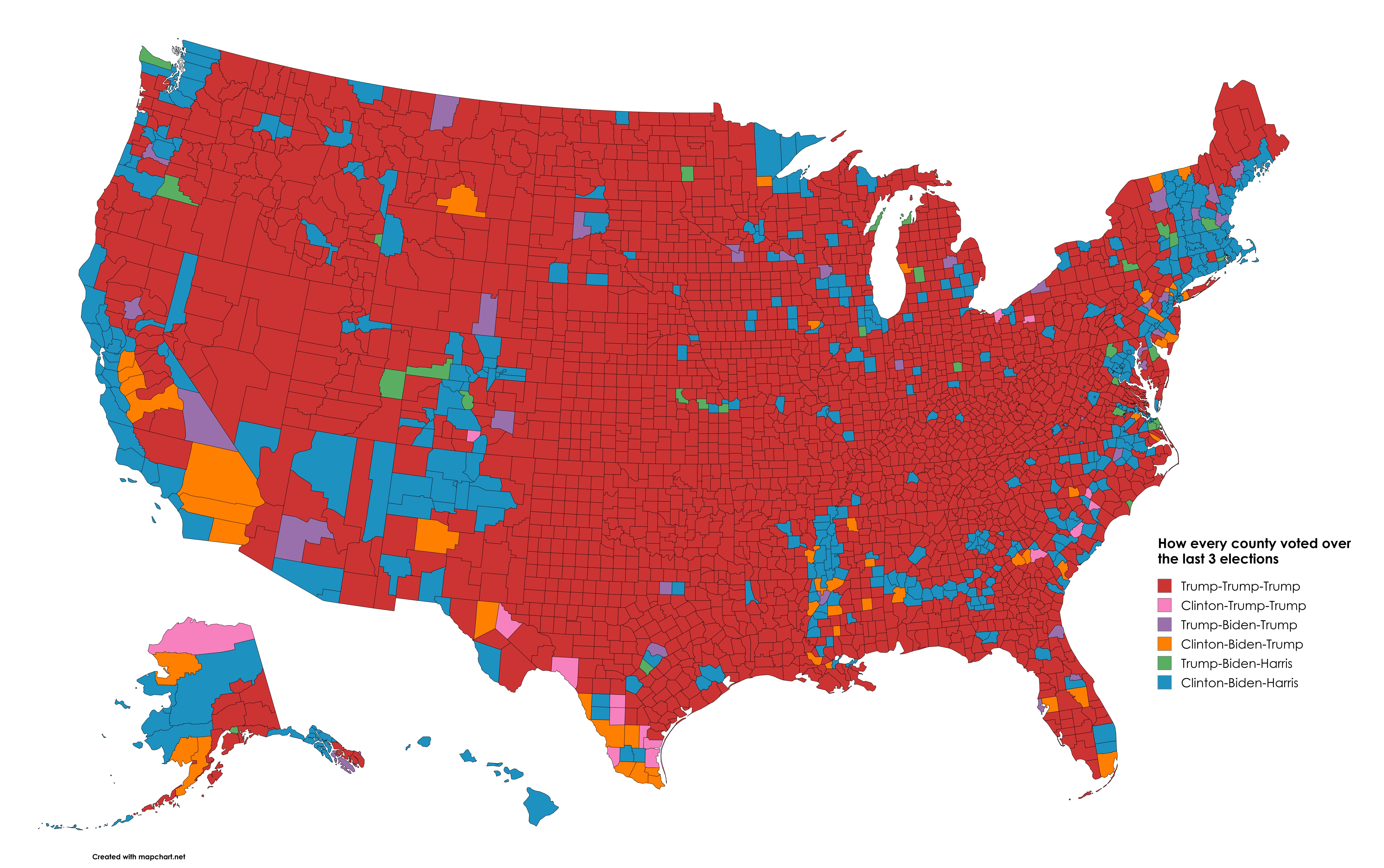 How Every County Voted In 2016, 2020, And 2024