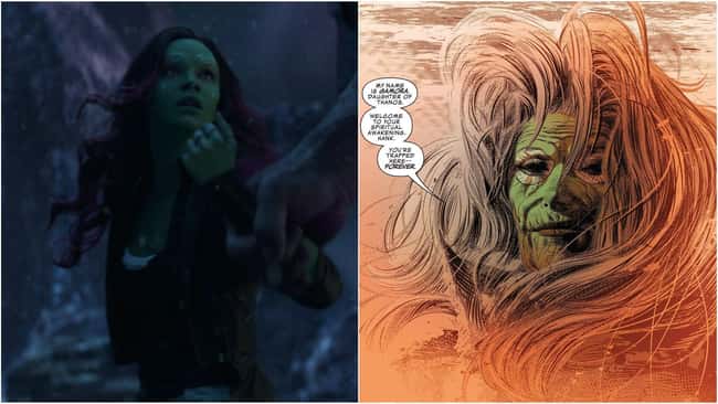 12. This is eerily similar to Gamora's original death in Marvel Comics: She became disillusioned with her adopted father Thanos, tried to knife him in vain, and was eventually killed by the Mad Titan. Adam Warlock placed Gamora's soul in a Soul Gem, where it later joined hers.