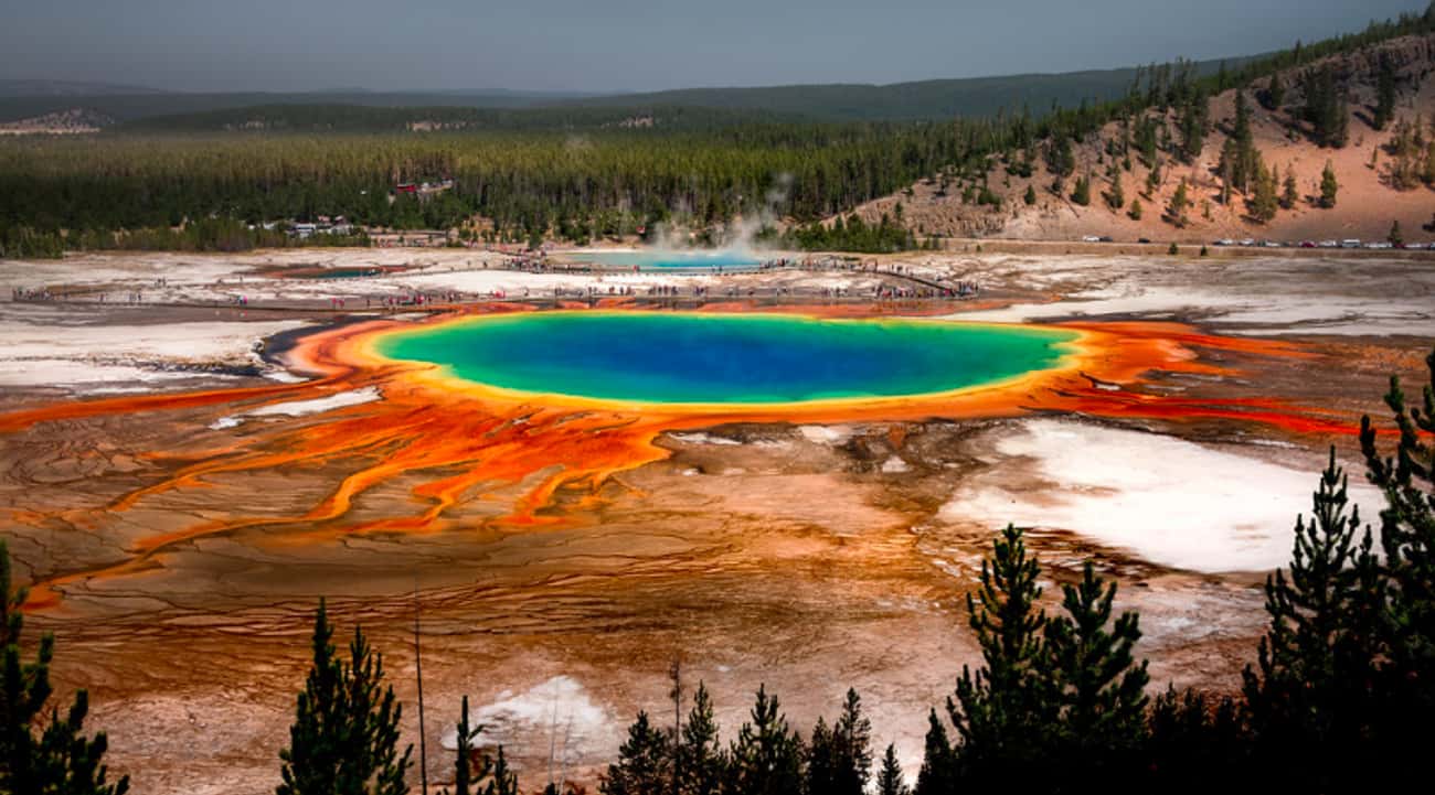 Grand Prismatic Spring Looks Like A Rainbow Due To Bacteria And Varying Temperatures
