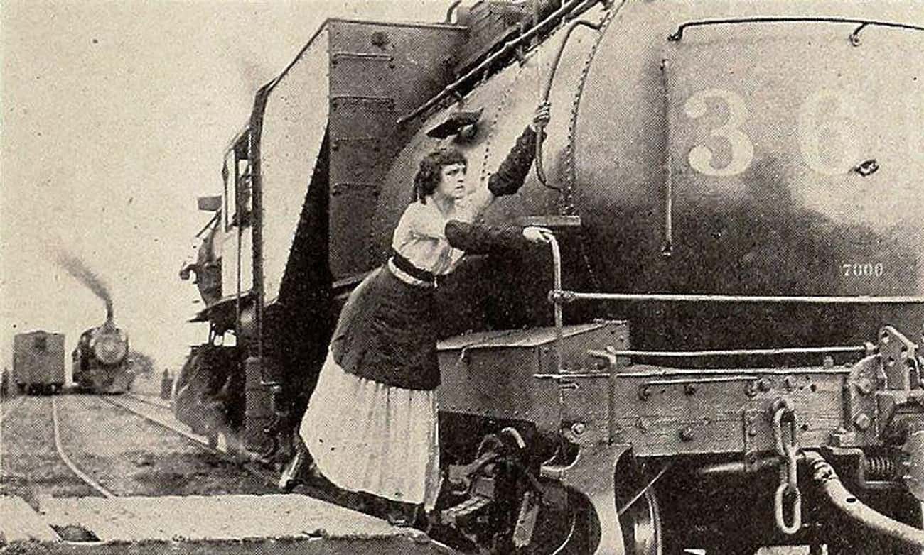Helen Gibson Measured Her Train Jump Distance In 'The Hazards of Helen' Carefully, Then Risked It All While Improvising