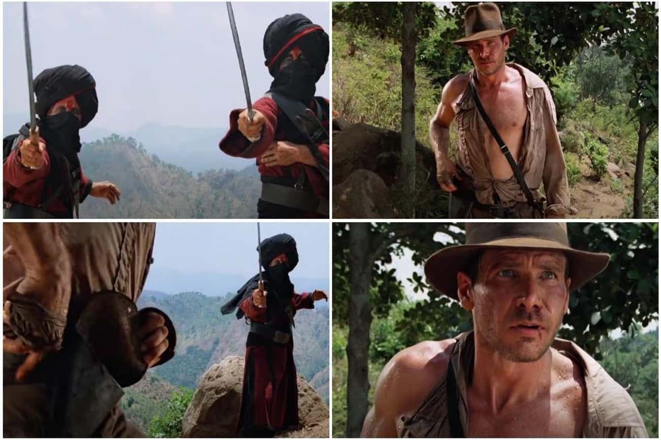In 'Indiana Jones and the Temple of Doom,' Indy Reaches For His Gun - Only To Find That He Doesn't Have One 