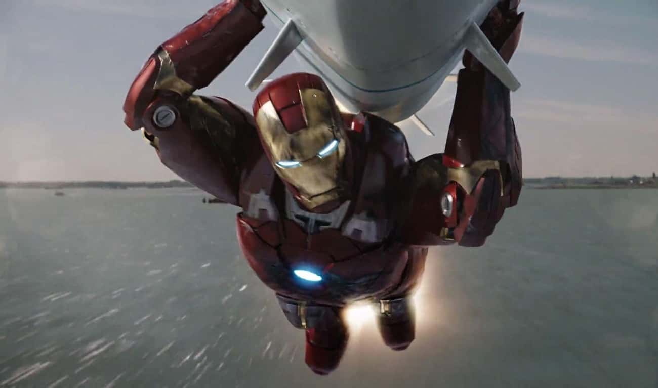 When Iron Man Flies The Missile Through The Portal Above New York