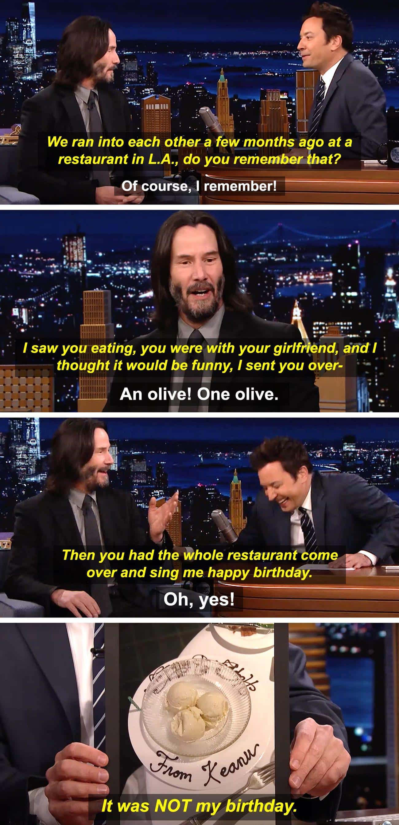 Keanu Reeves And Jimmy Fallon Ran Into Each Other At A Restaurant 
