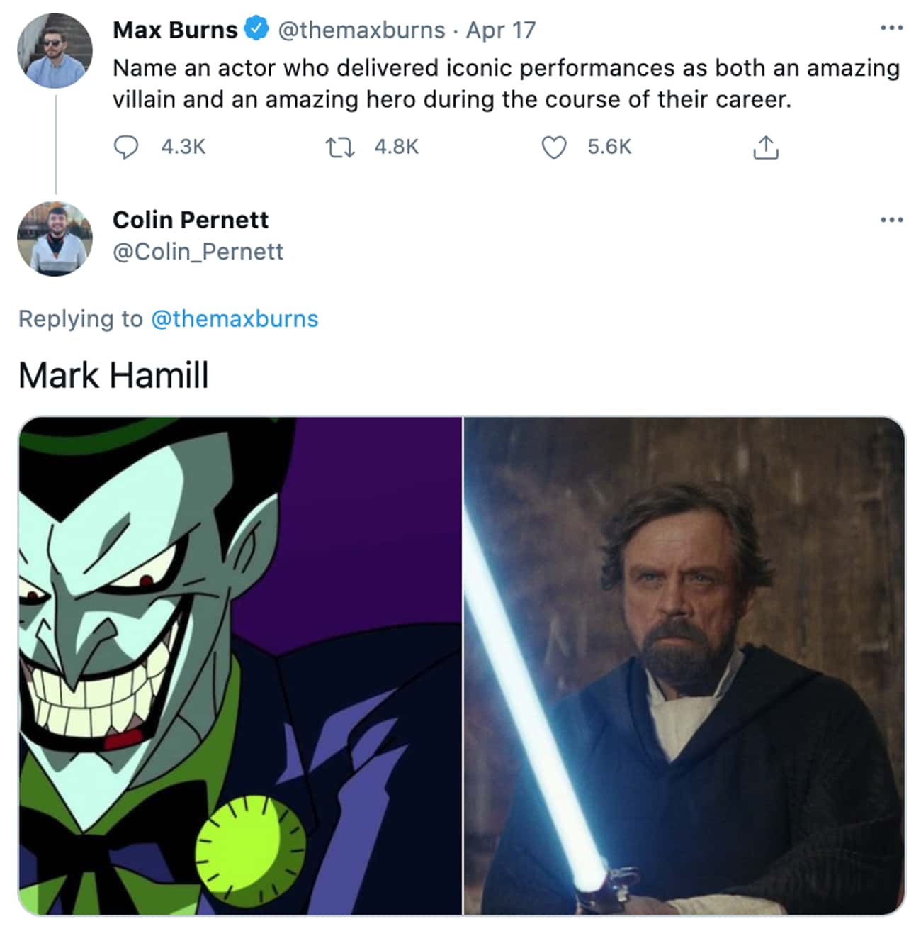 Mark Hamill: Joker Vs. Luke Skywalker