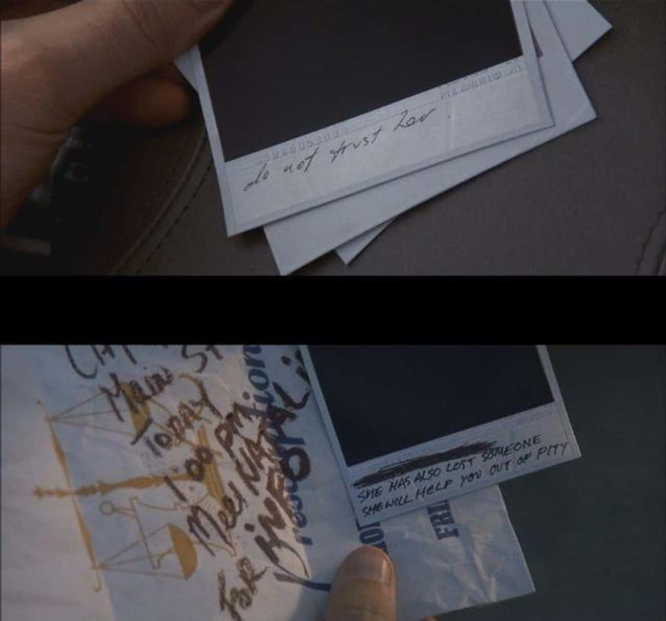 Lenny Changes His Handwriting So He Knows Not To Trust The Note In 'Memento'