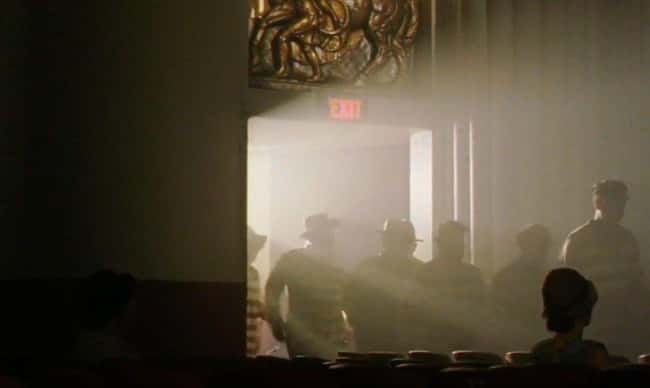 The 'modern exit sign' dangling on the doorway in the movie 'O Brother, Where Art Thou?