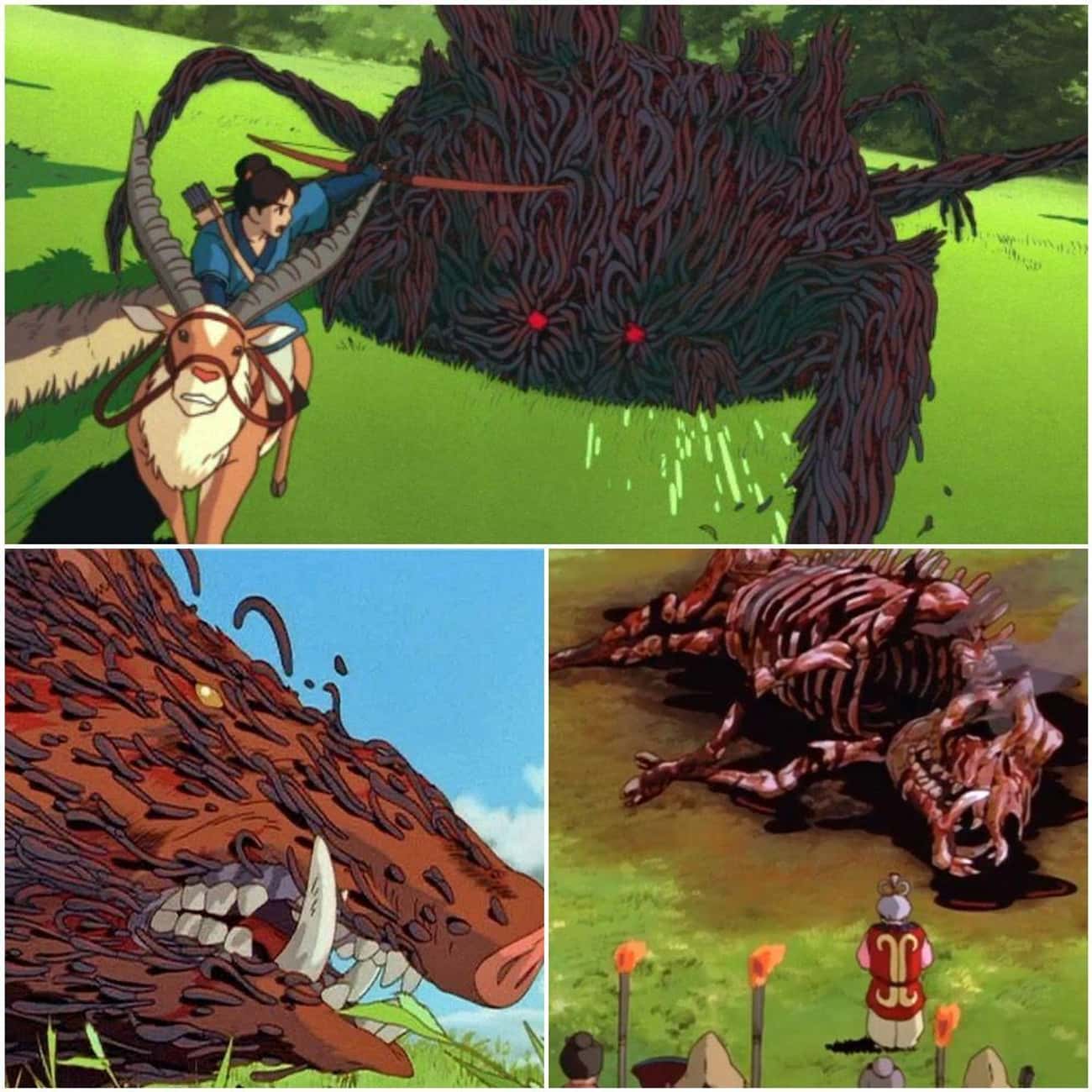 The Boar God Nago Chases Ashitaka And Is Killed In 'Princess Mononoke'  
